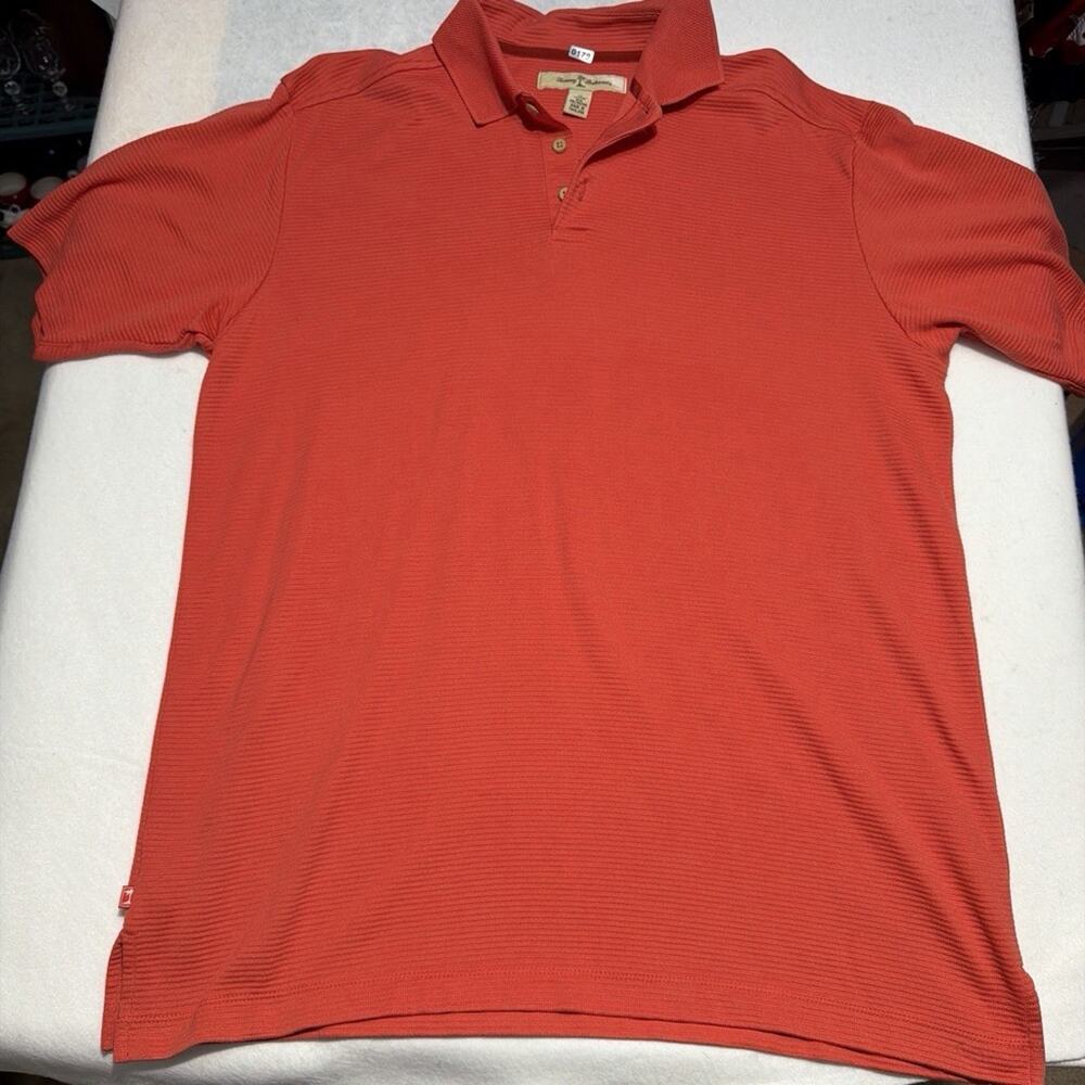 Tommy Bahama Pima Cotton Striped Polo Shirt Mens Medium M Coral Salmon